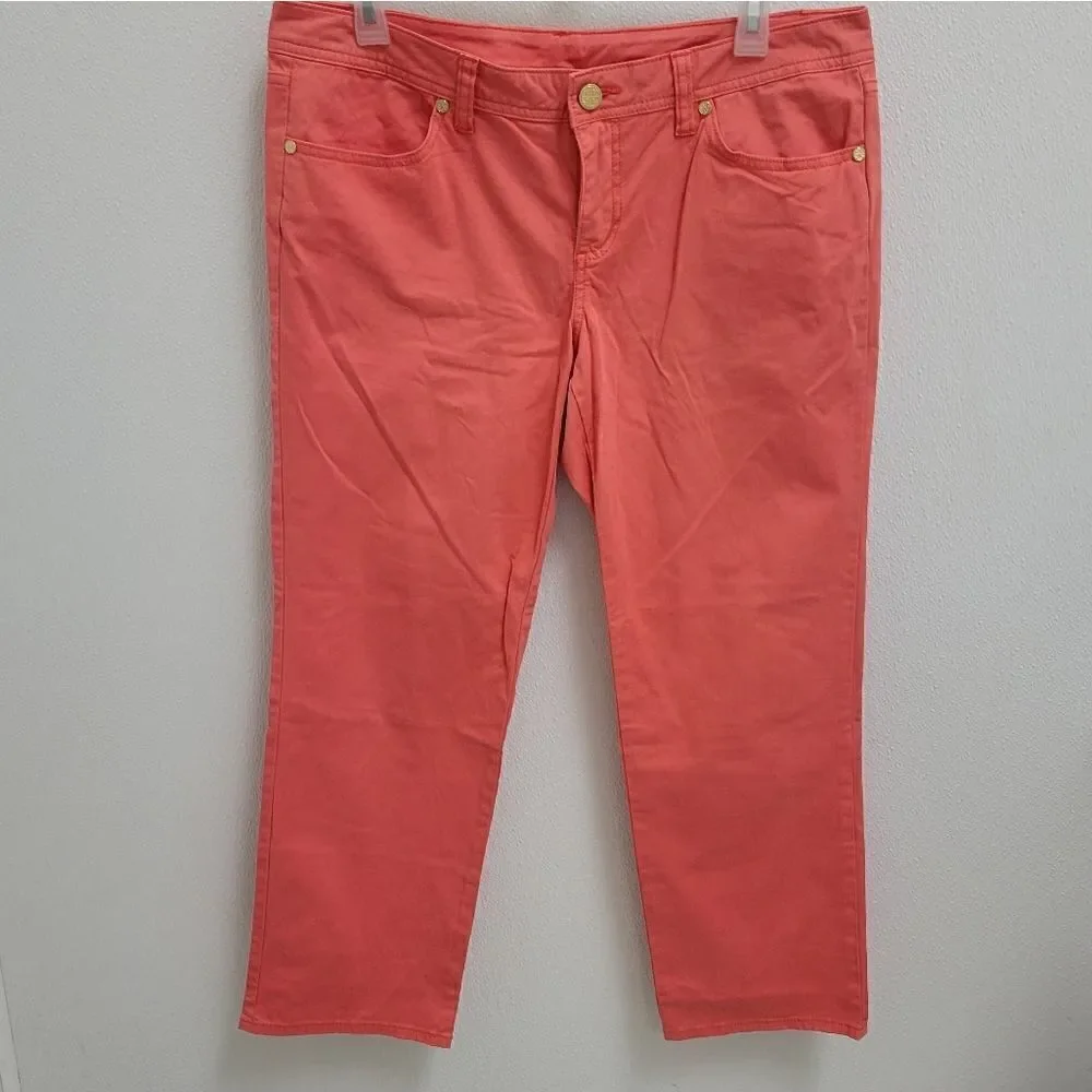 Tory Burch Large Logo Stitch Back Pocket Crop Jeans 31 Orange